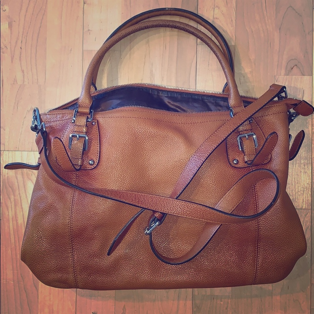 Natural toned leather tote, satchel crossbody bag.